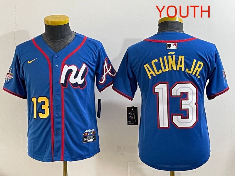 Youth 2025 Atlanta Braves 13 Acuna jr Blue All star Nike MLB Jersey style 7